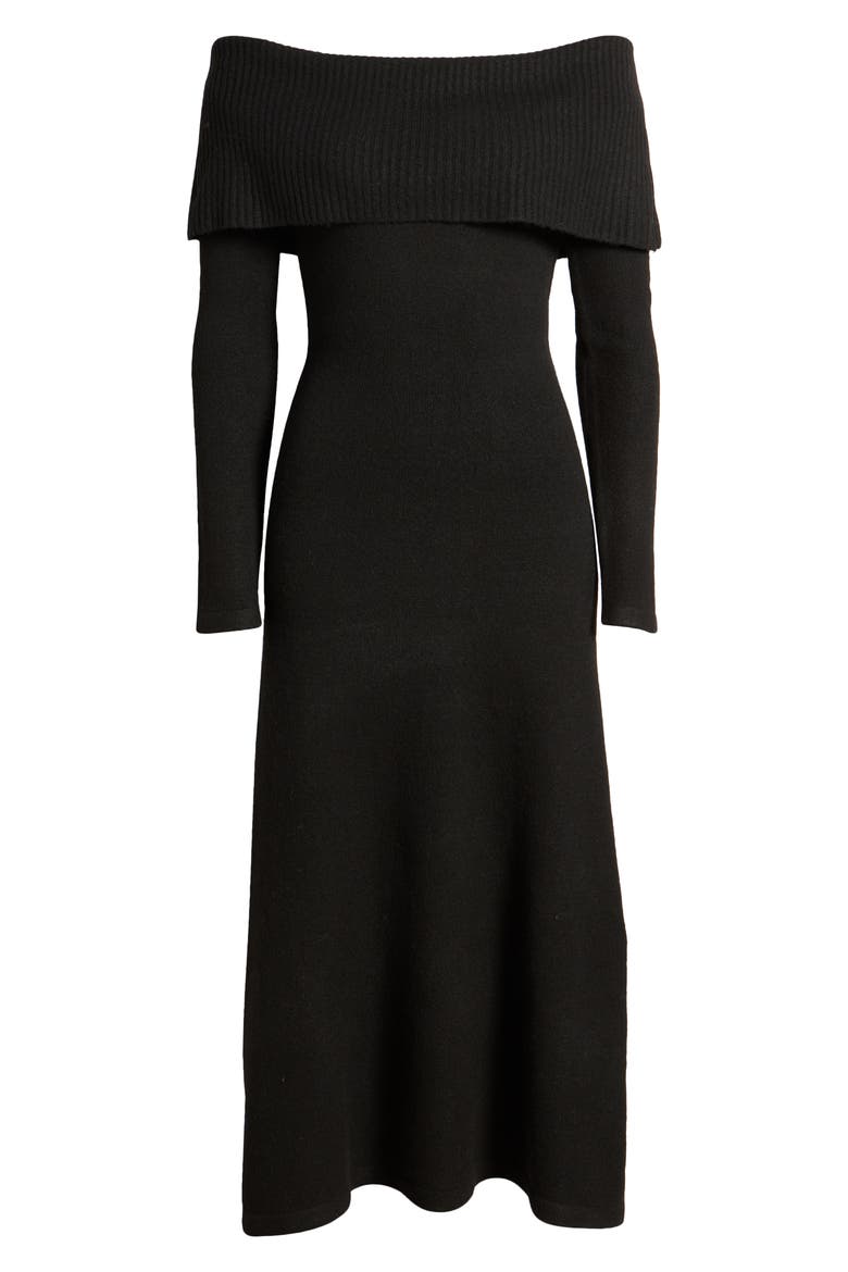 Off the Shoulder Long Sleeve Knit Dress, Alternate, color, BLACK