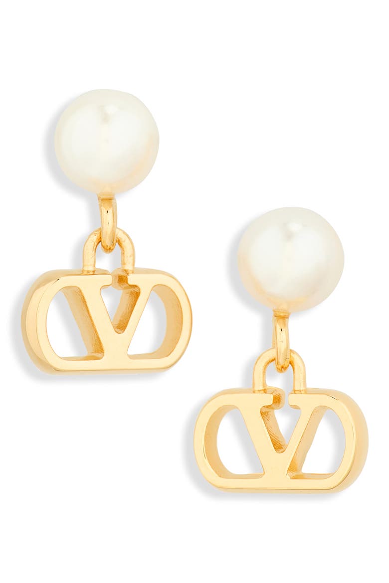 VLOGO Signature Drop Earrings, Main, color, GOLD/ WHITE