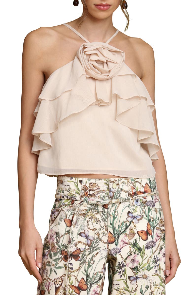 Avec Les Filles Rosette Ruffle Neck Halter Top, Main, color, Buttercream