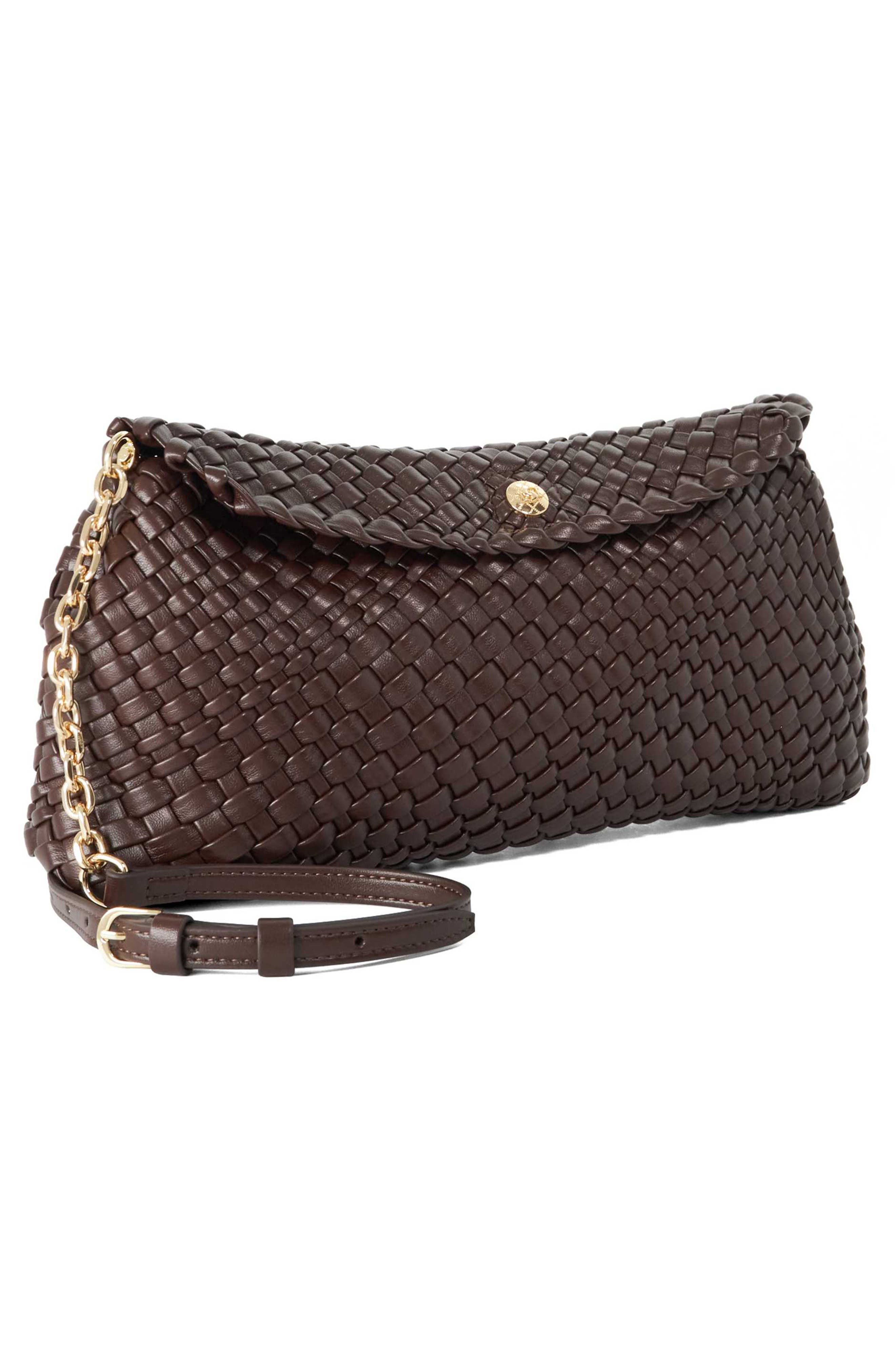 Encourage Woven Faux Leather Clutch, Alternate, color, BROWN