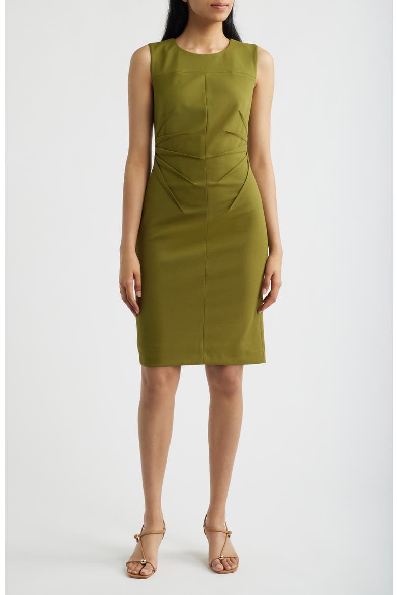 Radiant Pleat Scuba Crepe Sheath Dress, Main, color, IVY