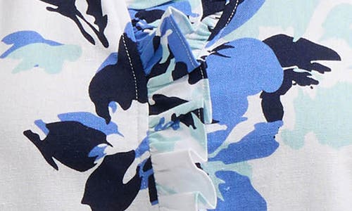 Ellen Tracy Ruffle Linen Blend Shirt In Azure Bouquet