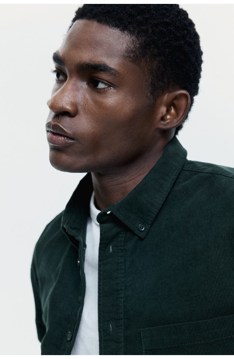 H&M Regular Fit Corduroy Shirt, Alternate, color, Dark Green