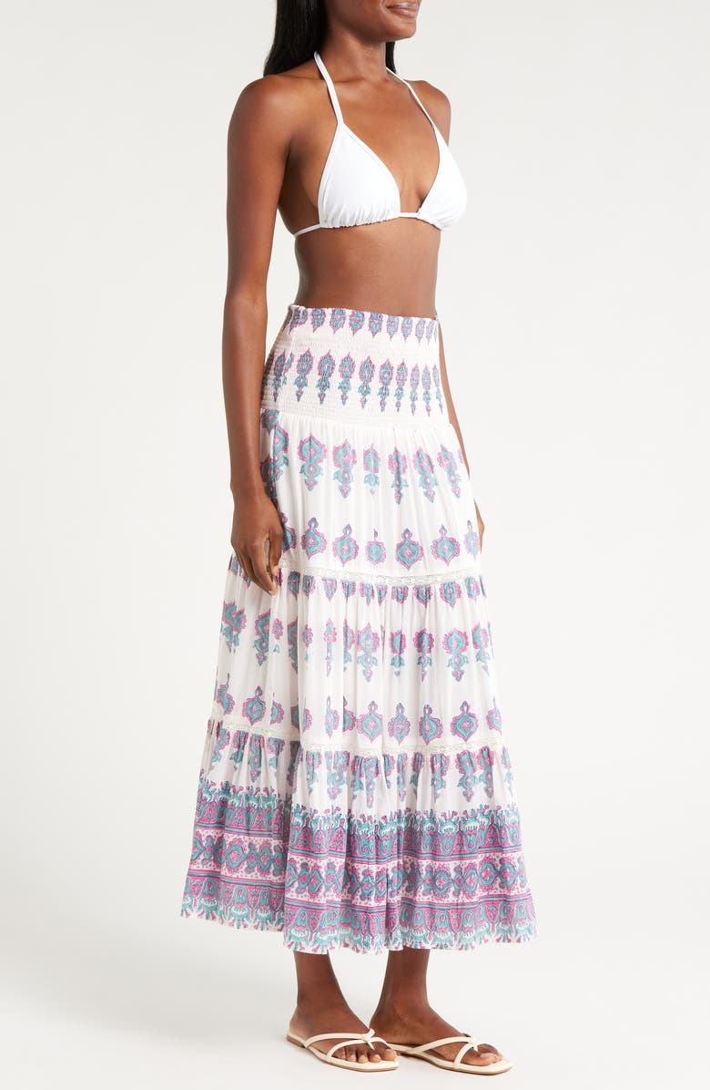 ALICIA BELL Mandy Tiered Cotton & Silk Maxi Skirt, Alternate, color, Turquoise/ Aqua