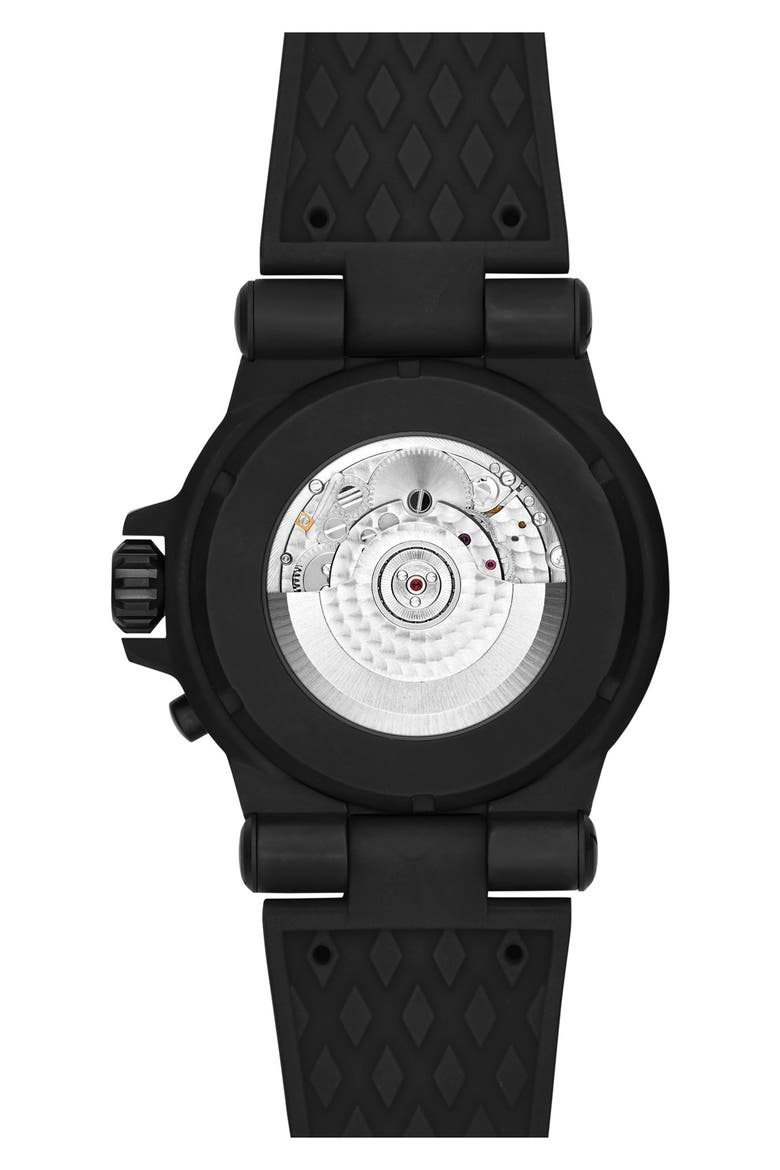 'Dylan' Chronograph Silicone Strap Watch, 48mm, Alternate, color, BLACK/ ROSE GOLD