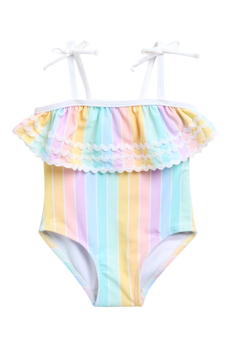 Kids' Stripe Tie Strap Swimsuit, Main, color, PINK MULTI