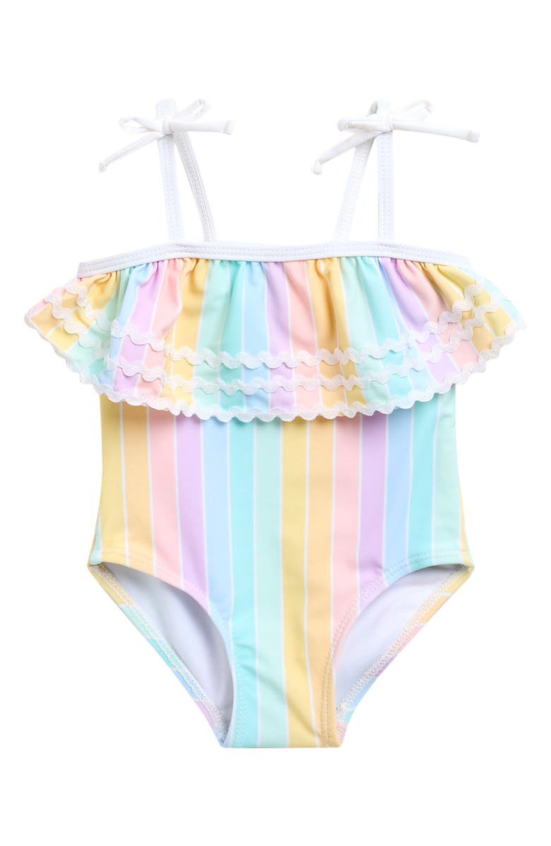 Little Me MULTI STRIPE SWIMSUIT, Main, color, Pink Multi