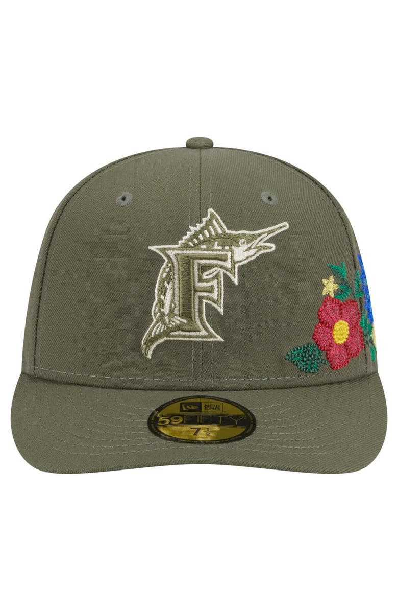New Era Men's New Era Olive Florida Marlins Cooperstown Collection Tonal Florals 59FIFTY Fitted Hat, Alternate, color, Olive