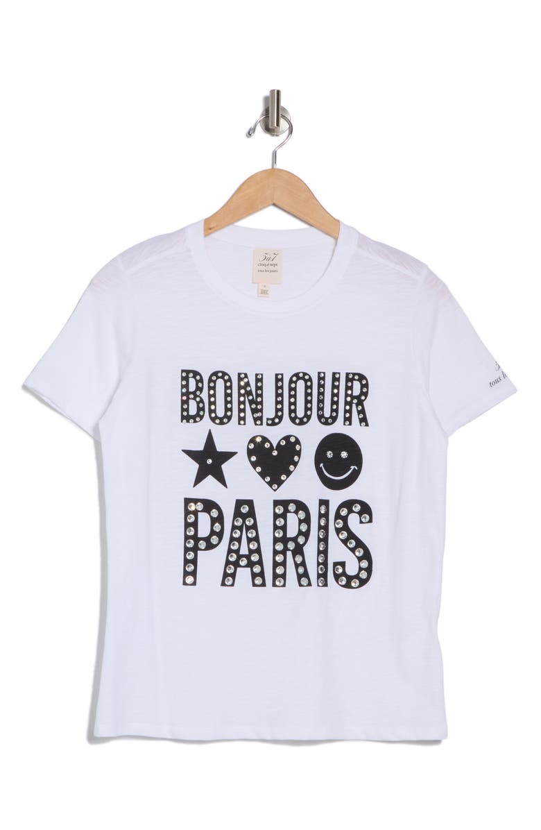 Cinq à Sept Heatset Bonjour Paris T-Shirt, Alternate, color, White/ Black