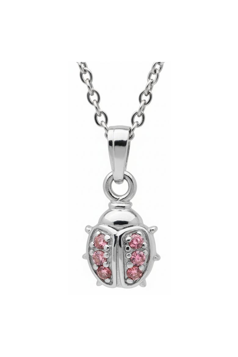Sterling Silver Pink Ladybug Pendant Necklace, Main, color, Metallic Silver