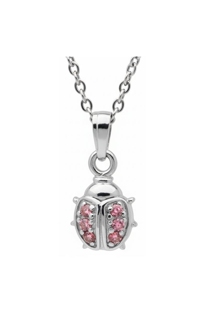 Mia Belle Girls Sterling Silver Pink Ladybug Pendant Necklace, Main, color, Metallic Silver