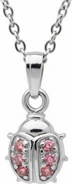 Mia Belle Girls Sterling Silver Pink Ladybug Pendant Necklace