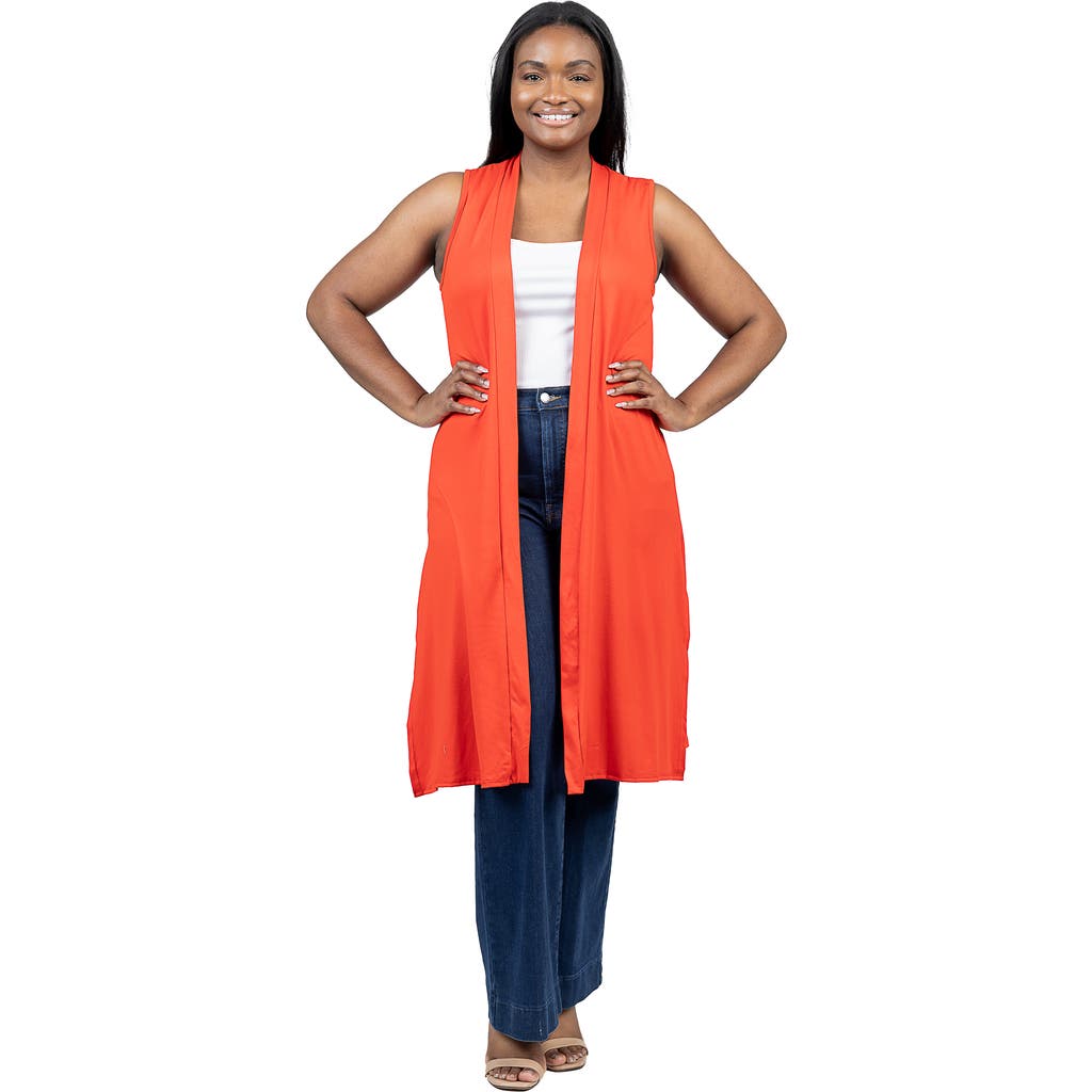 24seven Comfort Apparel Long Sleeveless Cardigan Vest In Multi