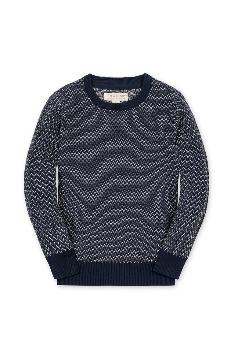 Kids' Organic Fine Gauge Crew Neck Sweater, Main, color, Navy Herringbone