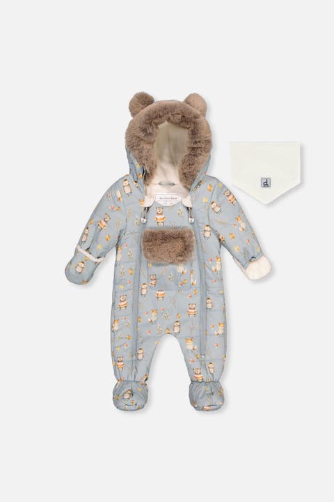Woodland Creatures One Piece Footie Romper & Neckwarmer Snowsuit