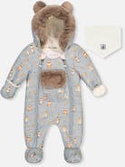Deux par Deux Woodland Creatures One Piece Footie Romper & Neckwarmer Snowsuit