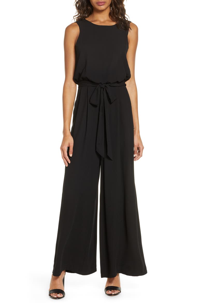 Blouson Tie Waist Jumpsuit, Main, color, BLACK