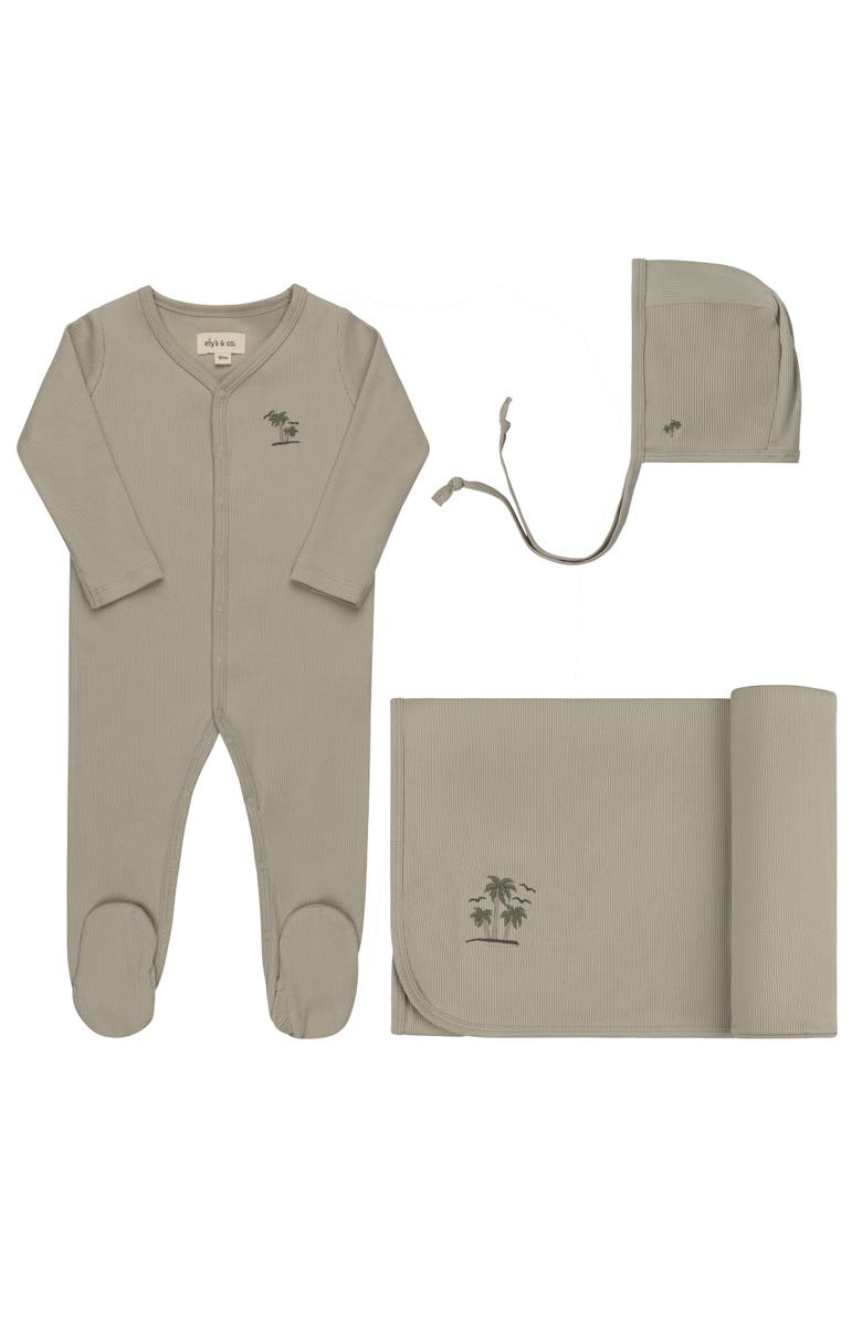 Ely's & Co. Embroidered Palm Trees Collection  - Baby Boy Layette Set, Main, color, Sage