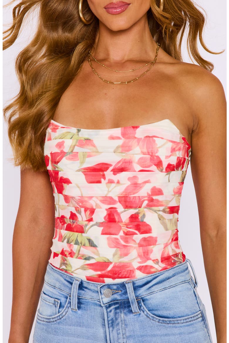 Elise Ruched Floral Print Strapless Top, Alternate, color, CREAM/ RED