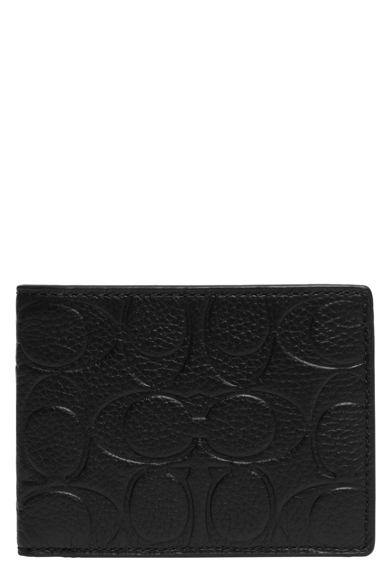 Signature Embossed Leather Bifold Wallet, Main, color, BLACK