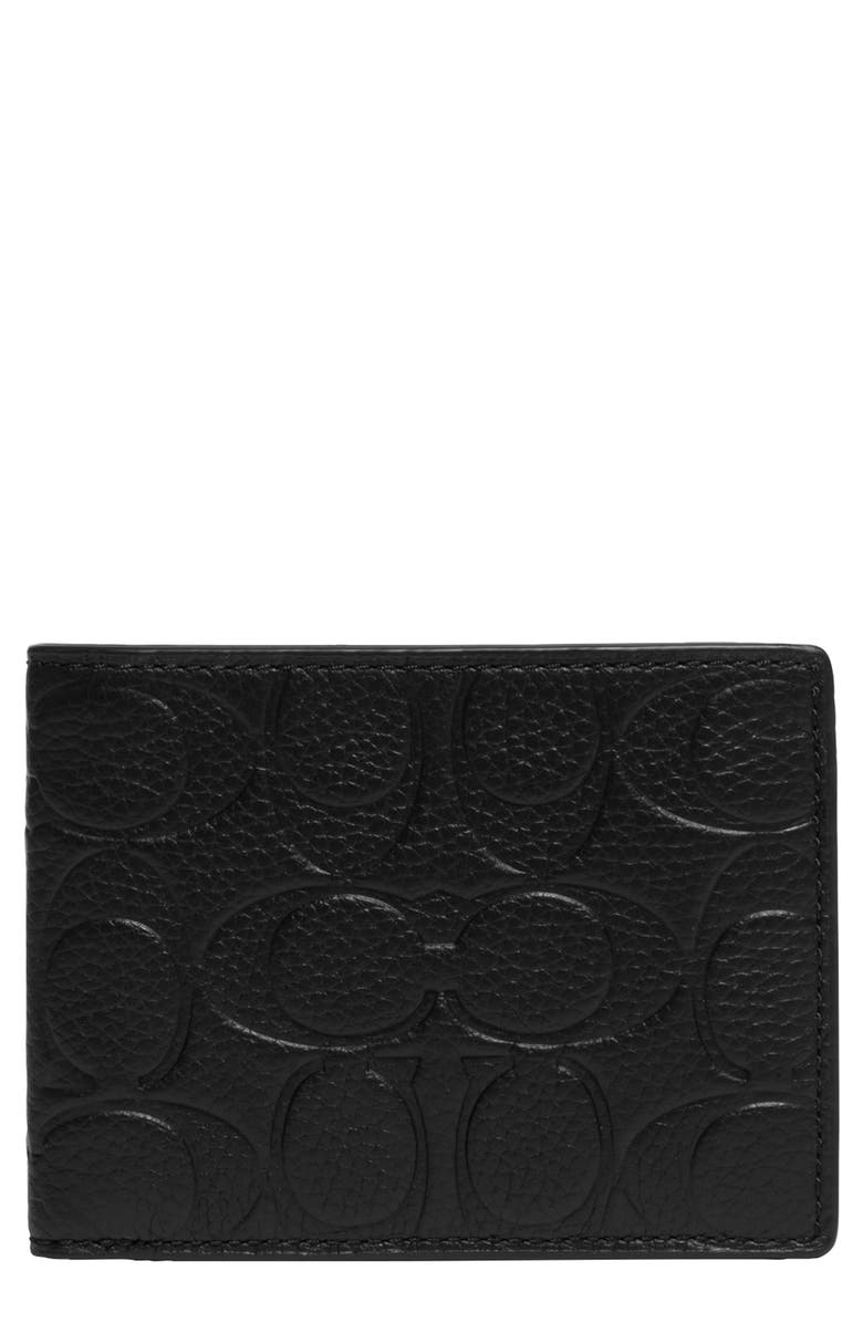 COACH Signature Embossed Leather Bifold Wallet, Main, color, Black