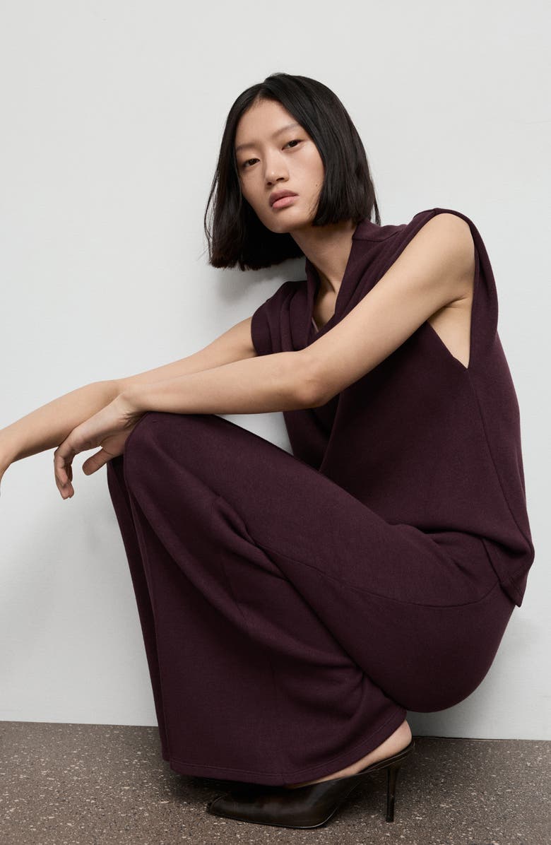 MANGO Pleated Wide Leg Pull-On Pants, Alternate, color, Burgundy