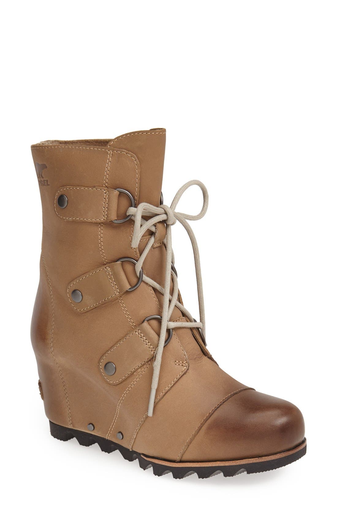 'Joan of Arctic' Waterproof Wedge Boot, Main, color, FOSSIL BROWN