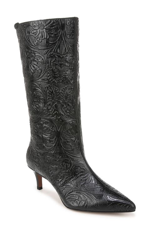 Amari Floral Embossed Pointed Toe Boot (Women)