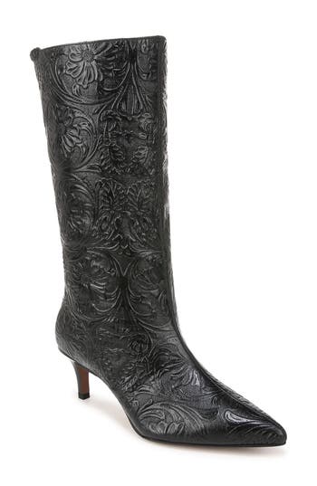 Sarto By Franco Sarto Amari Floral Embossed Pointed Toe Boot In Black