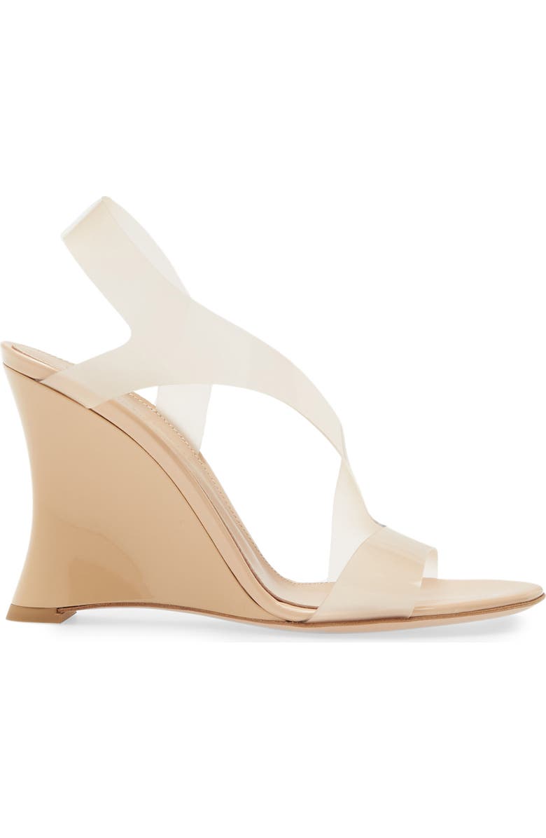 Gianvito Rossi Glass Transparent Slingback Wedge Sandal, Alternate, color,
