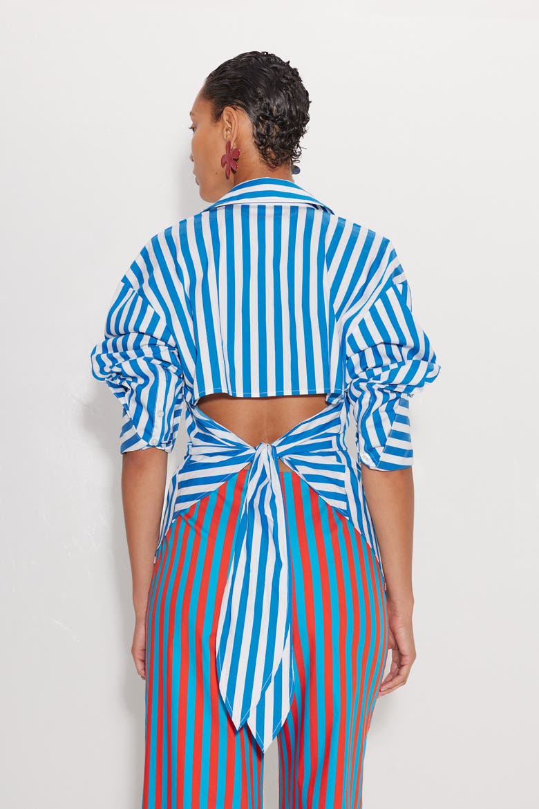Loch Poplin Tie Back Button Up Shirt, Alternate, color, Blue Stripe
