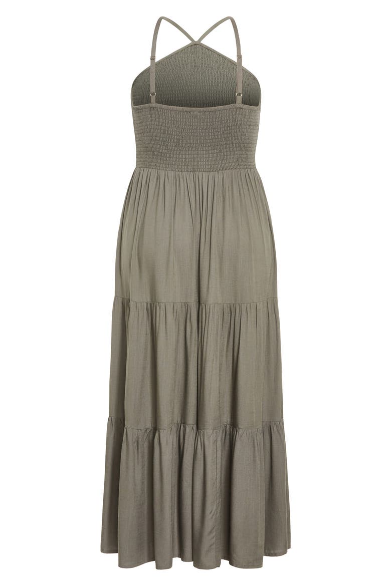 Tahitian Halter Tiered Maxi Dress, Alternate, color, OLIVE