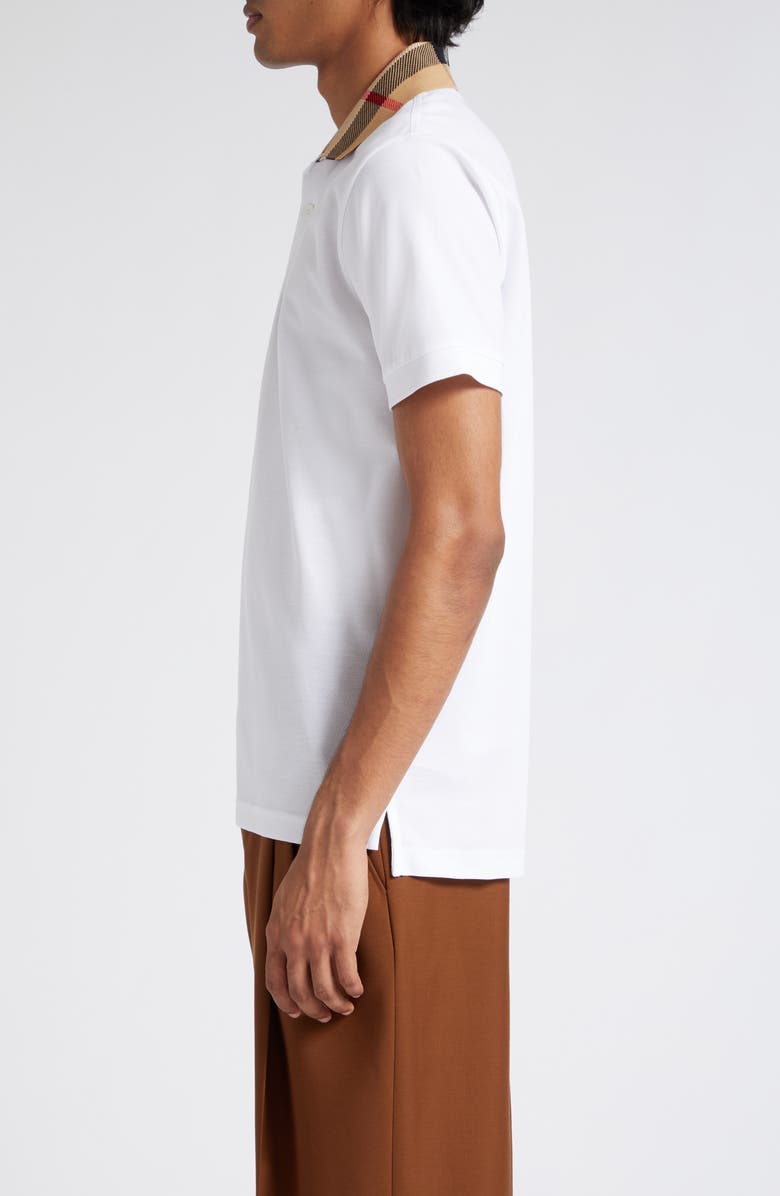 Burberry Cody Check Collar Cotton Piqué Polo, Alternate, color, White
