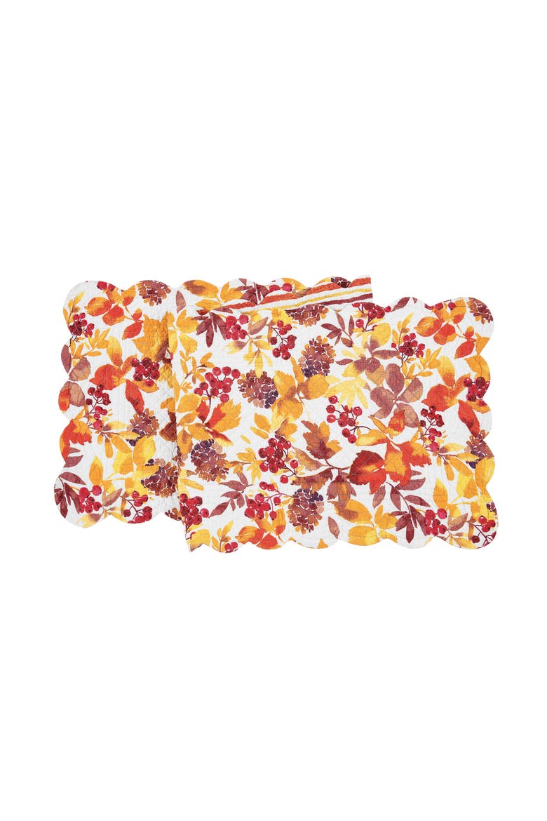 Cordelia Watercolor Falling Leaves Quilted 100% Cotton Table Runner 14" x 51", Main, color, Orange