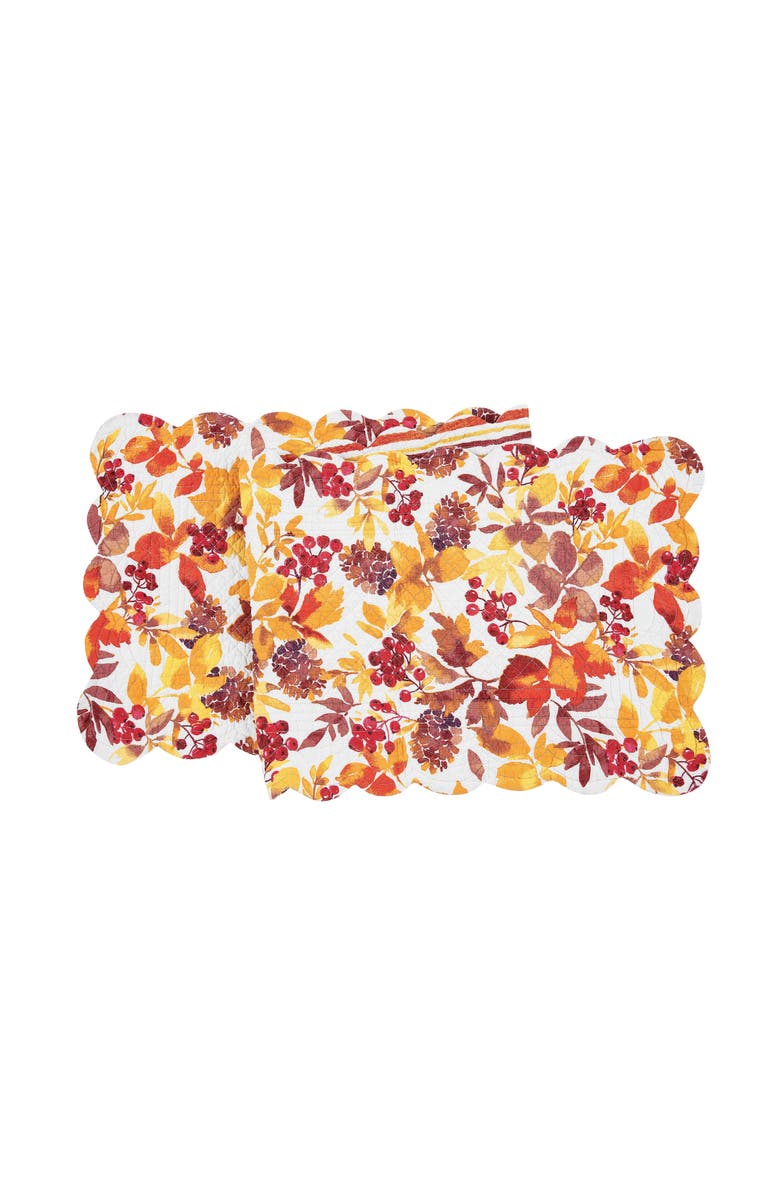 C&F Home Cordelia Watercolor Falling Leaves Quilted 100% Cotton Table Runner 14" x 51", Main, color, Orange