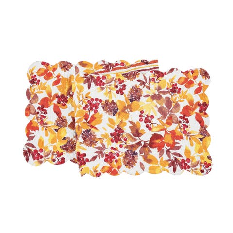 Cordelia Watercolor Falling Leaves Quilted 100% Cotton Table Runner 14" x 51"