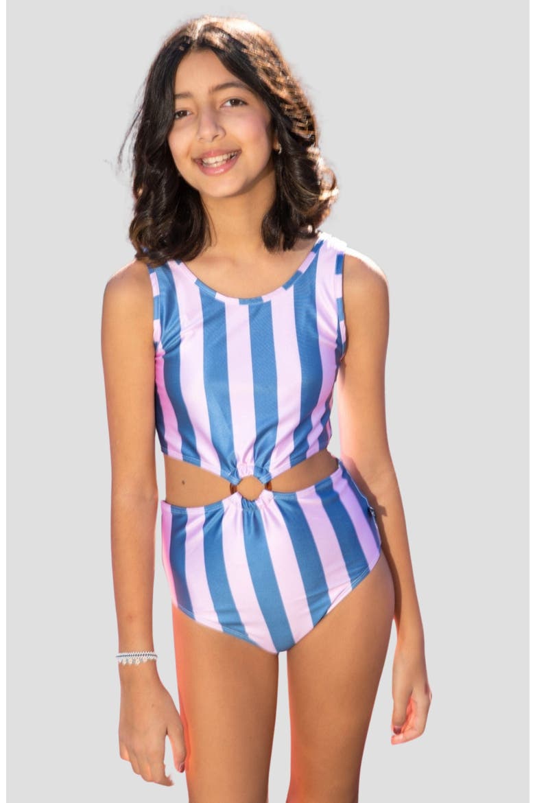 Kids' Ring Cutout One-Piece Swimsuit, Alternate, color, NAVY PINK