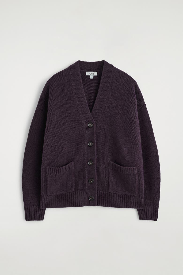 Oversized Merino Wool Cardigan, Alternate, color, DARK PURPLE