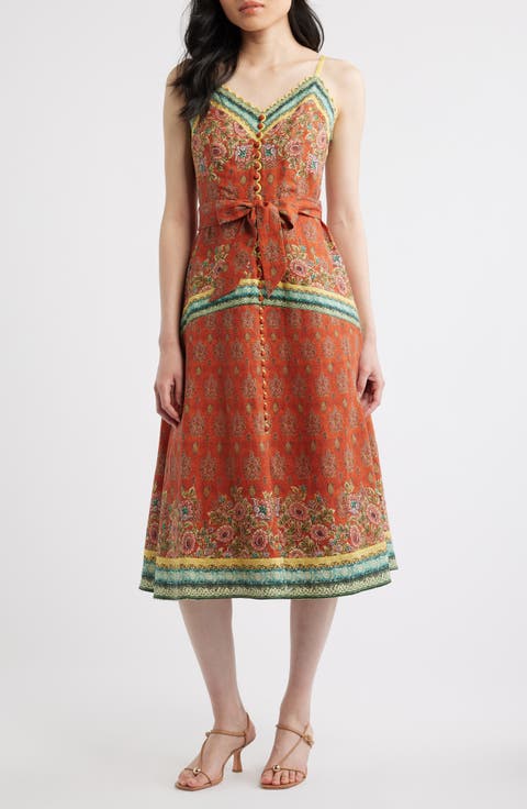 The Brooks Mixed Print Linen Blend Midi Dress