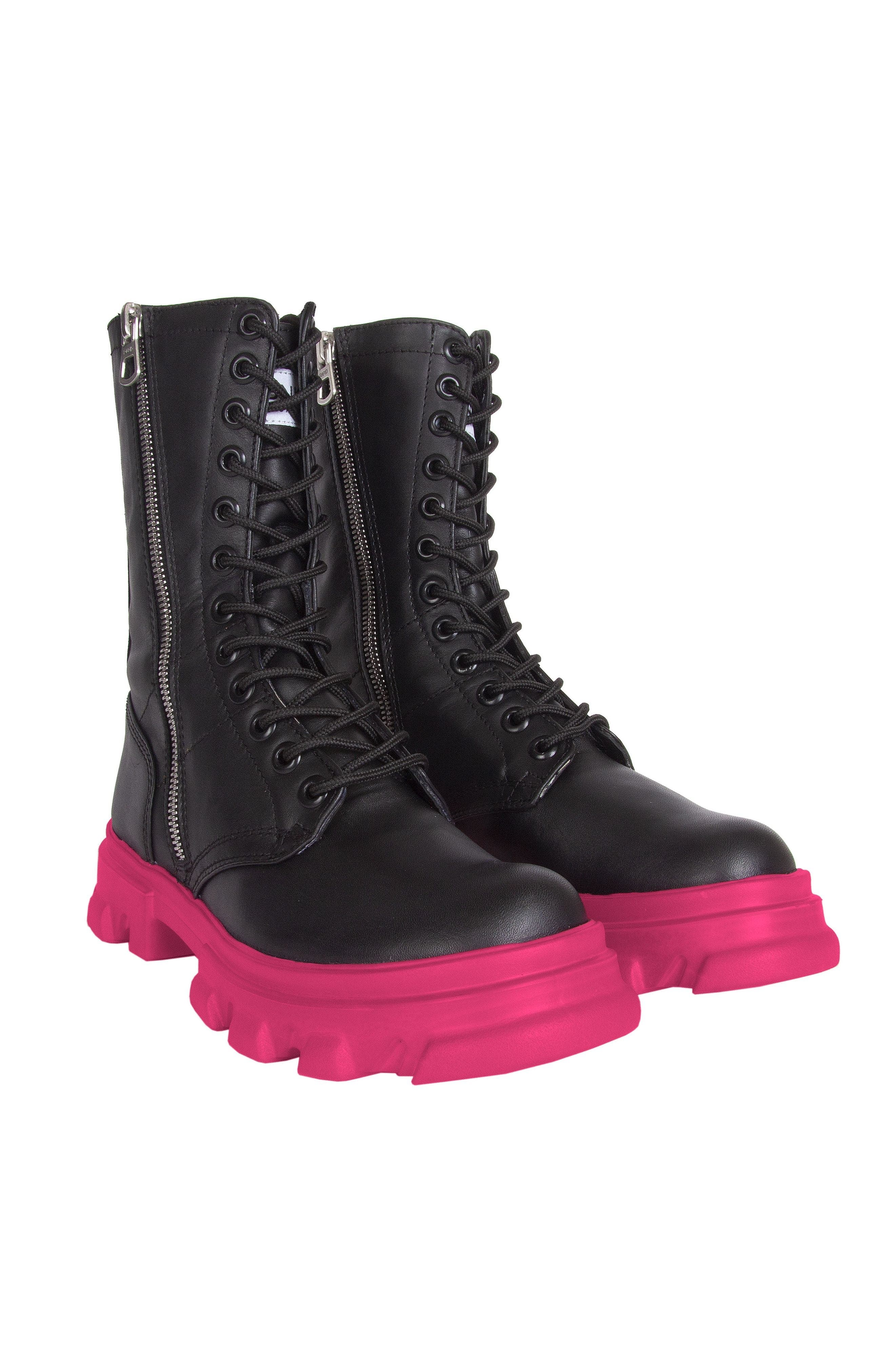 High Altitude Black Leather Boots, Alternate, color, Pink Black