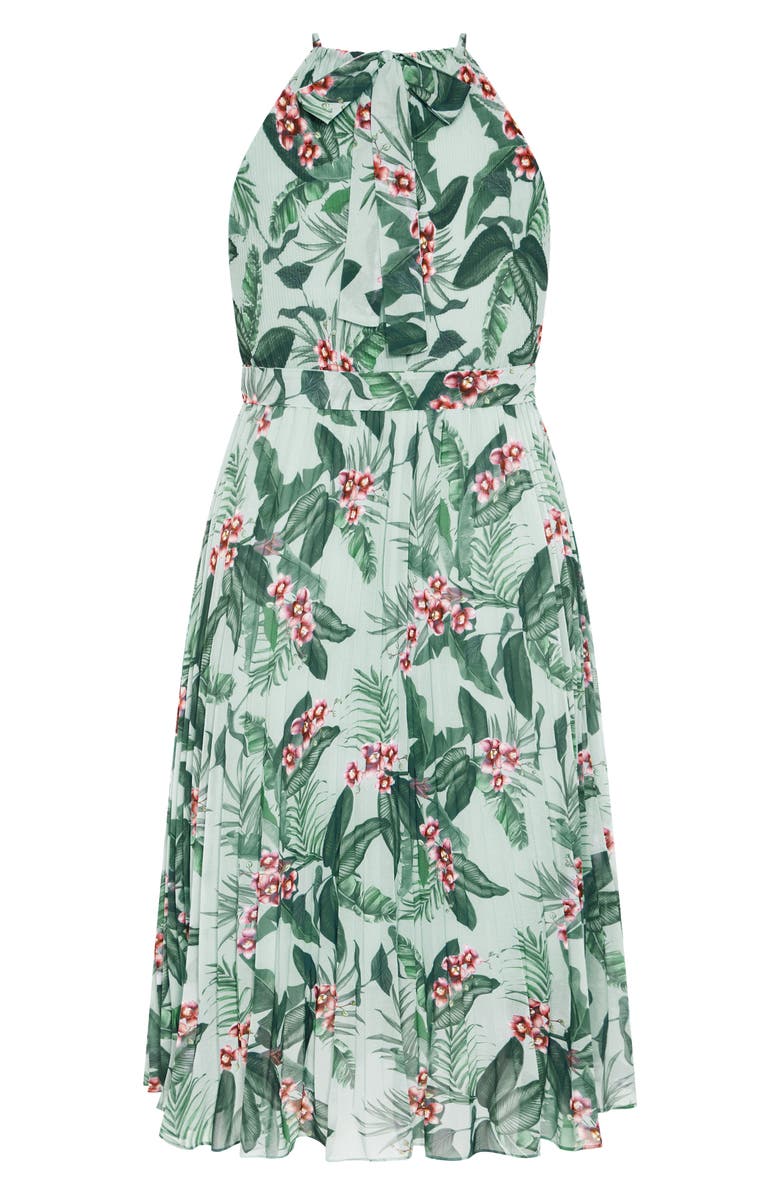 City Chic Rebecca Orchid Print Halter Neck Pleated Chiffon Maxi Dress, Alternate, color, 