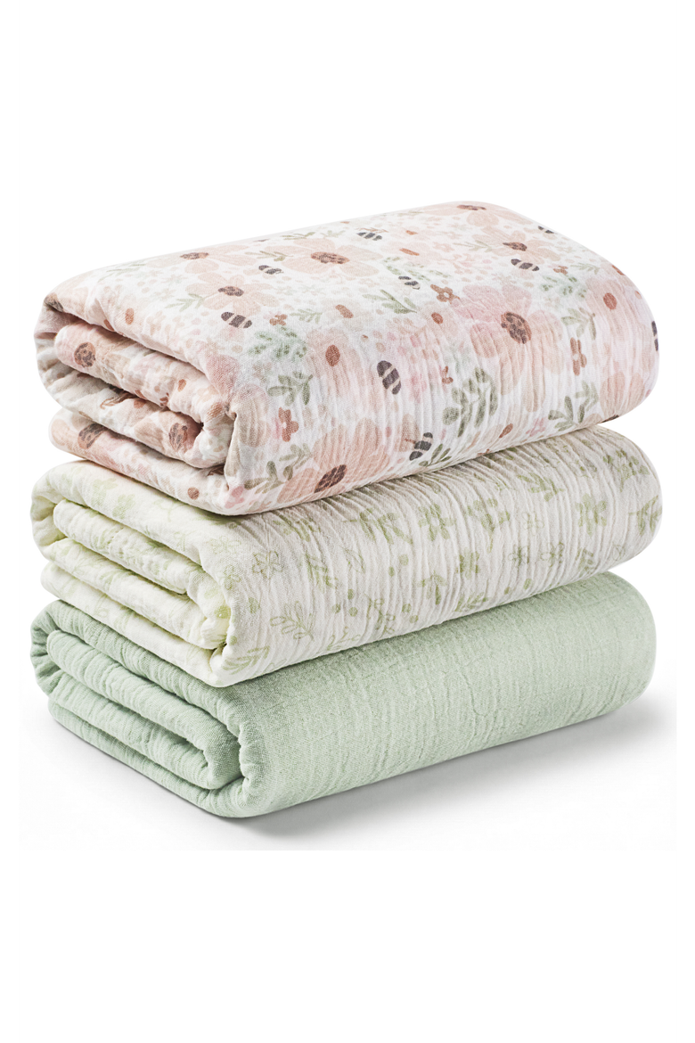 3-Pack Lyra Muslin Swaddle Blankets, Main, color, Flora Vale