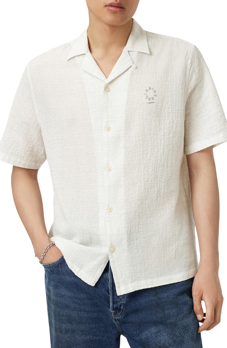 AllSaints Admon Cotton Seersucker Camp Shirt, Main, color,