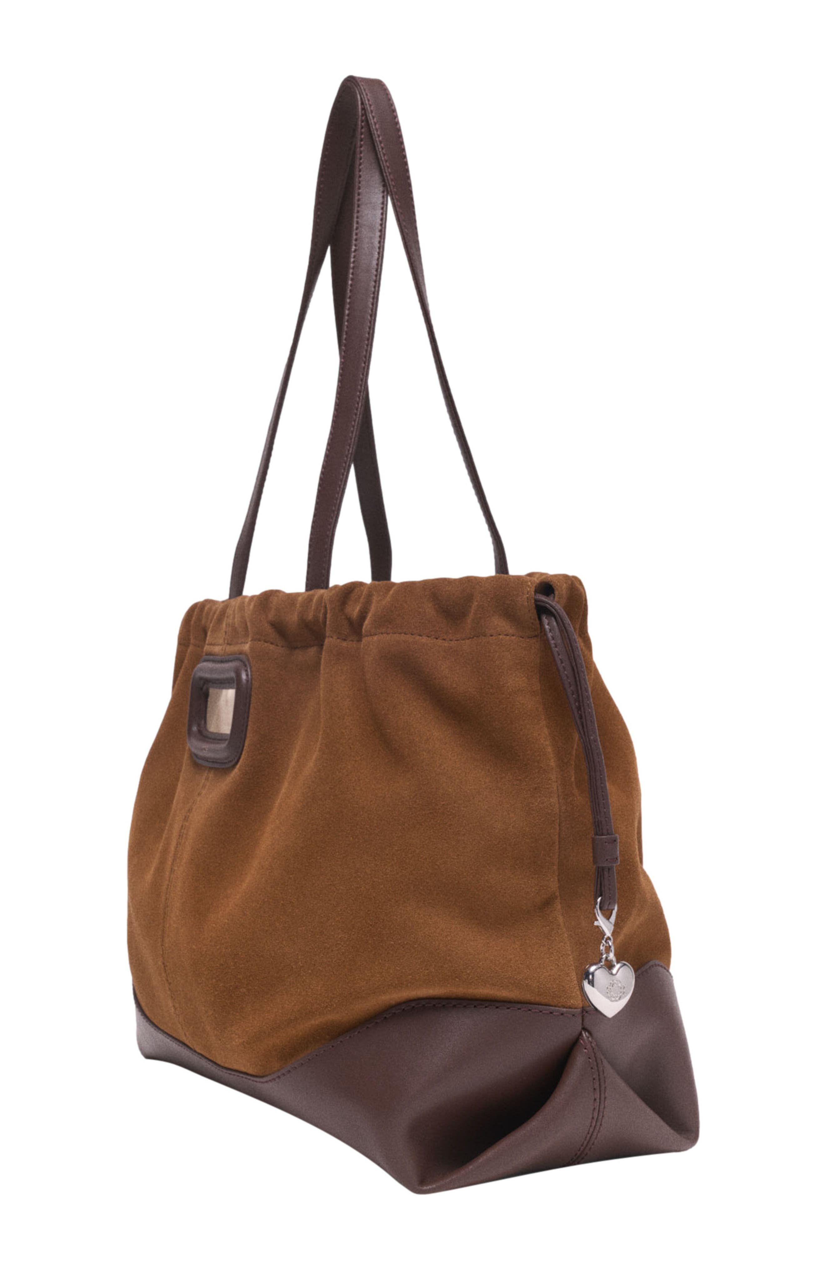maje Leather and suede M Tote bag, Alternate, color, Camel/Brown