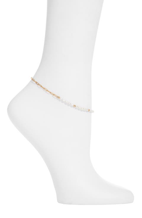 Simone Freshwater Pearl & Paper Clip Chain Anklet