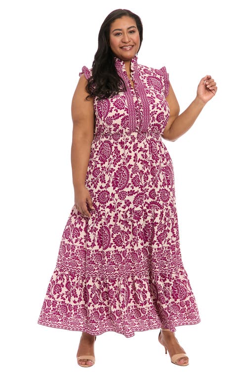 London Times Floral Ruffle Neck Sleeveless Maxi Sundress