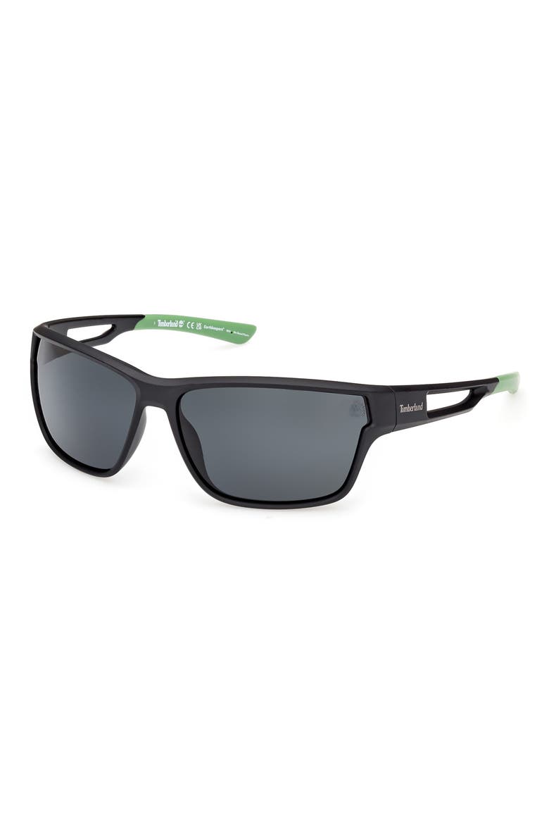 65mm Polarized Rectangular Wrap Sunglasses, Alternate, color, MATTE BLACK / SMOKE POLARIZED