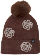 Nanette Lepore Floral Applique Faux Fur Pom Beanie