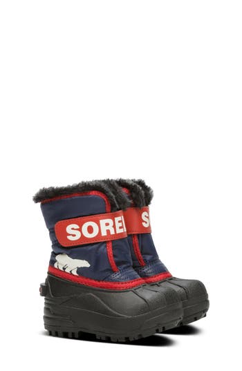 Sorel Blk/red Kids' Snow Commander Logo-strap Ankle Boot In Nocturnal/sail Red