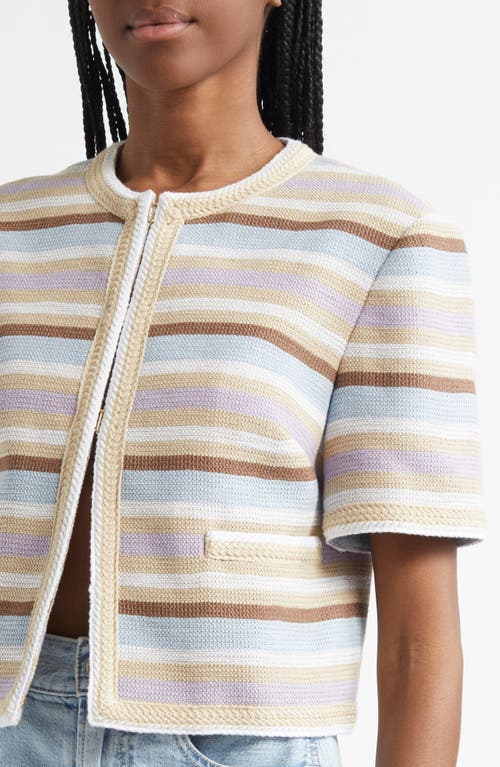 Veronica Beard Wyatt Striped Short-sleeve Jacket In Stone Khaki Multi